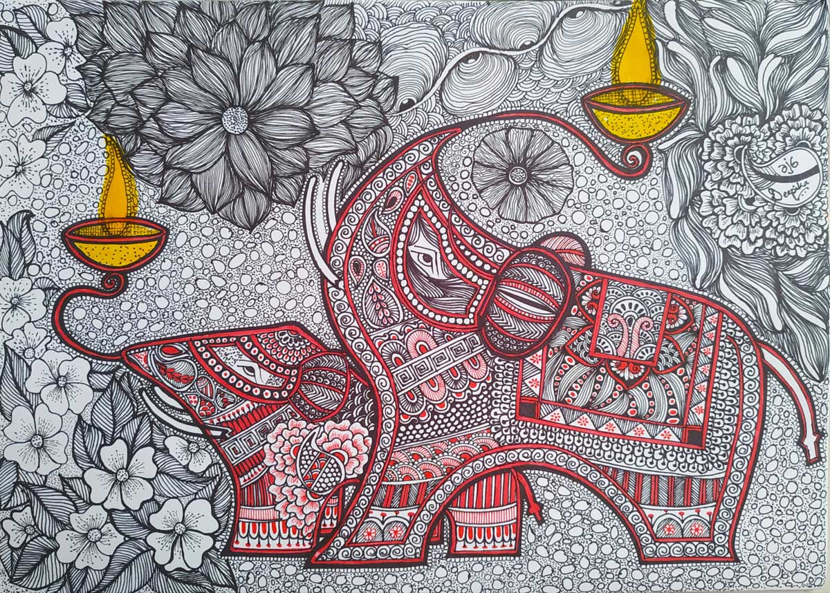 Mandala Drawing with Mixed Media on Paper "Untitled-3" art by Deepika  Bhansali