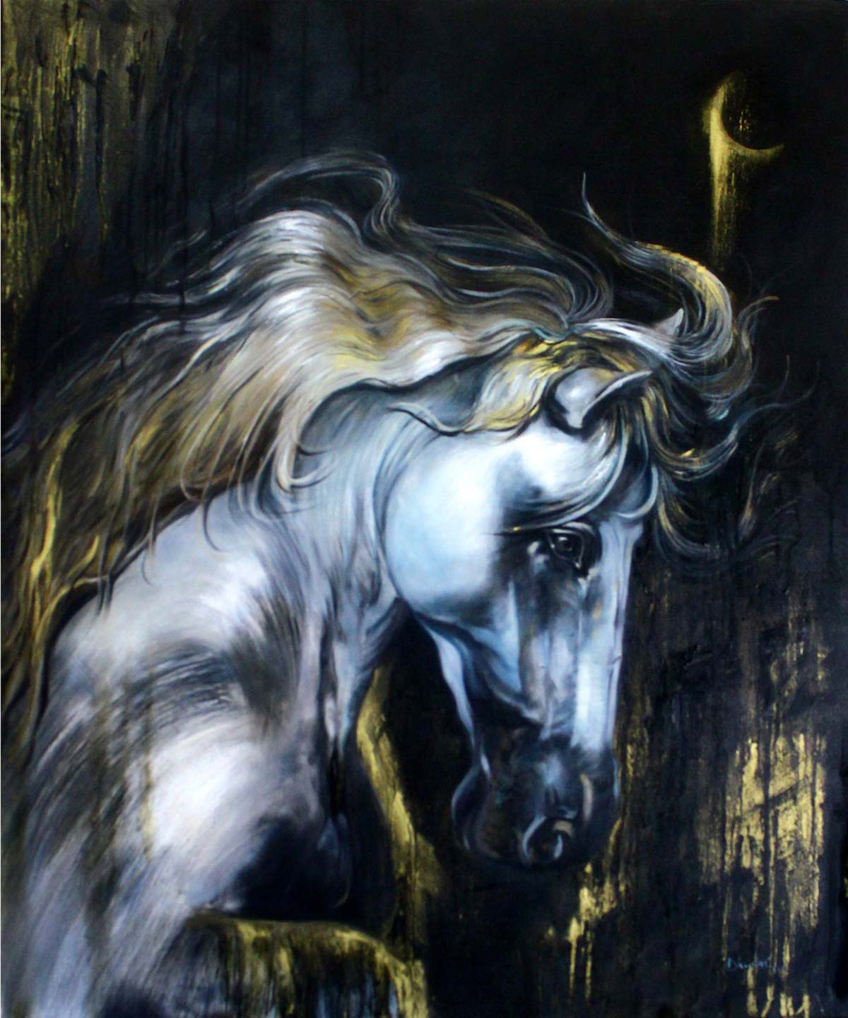 Figurative Painting with Oil on Canvas "The Dreaming Horse" art by Dhanashri Kale