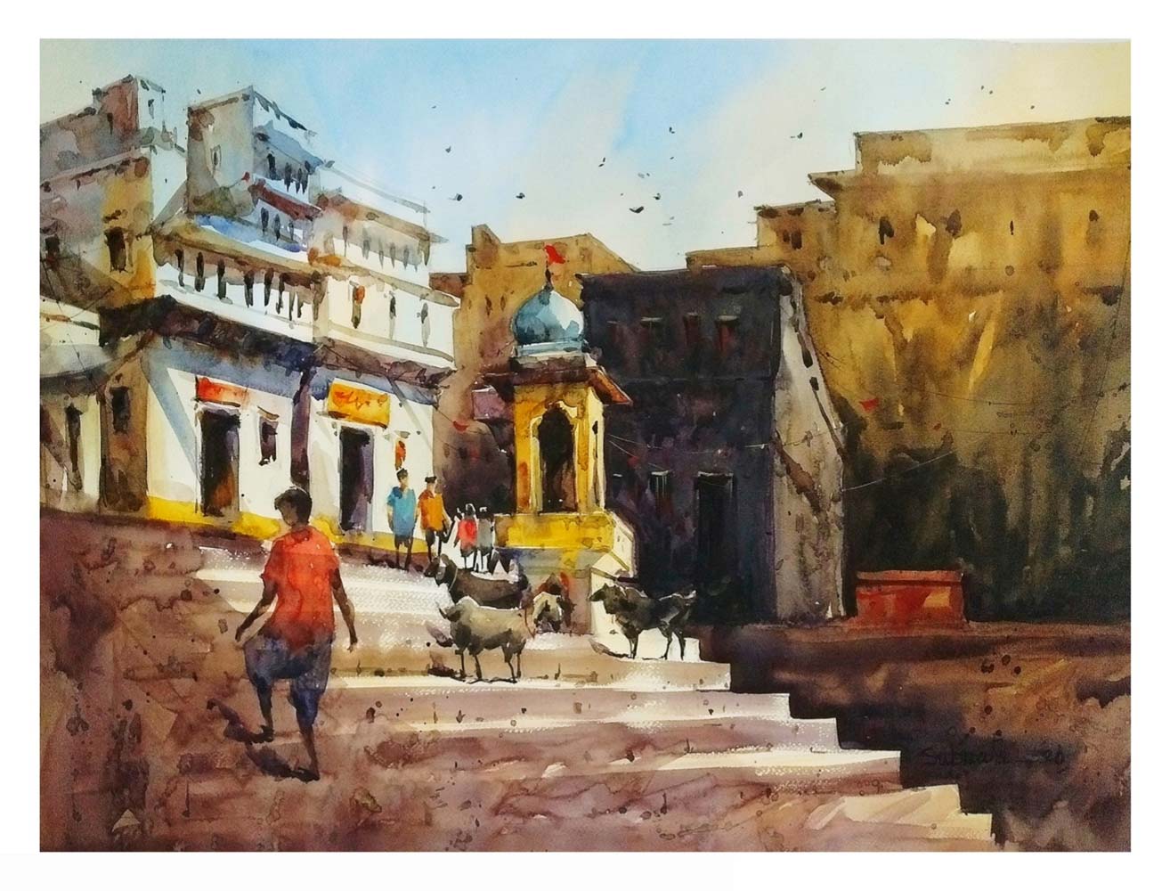 Semi Realistic Painting with Watercolor on Fabriano "Banaras-2" art by Subrata Malakar