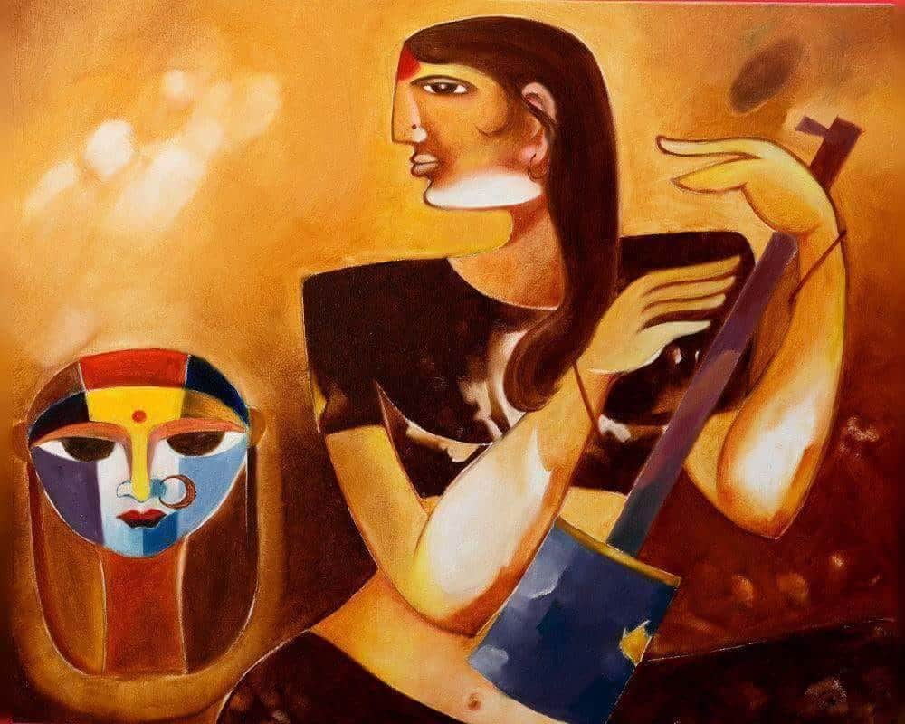Contemporary Painting with Oil on Canvas "Devdasi-2" art by Dr D S Chougale