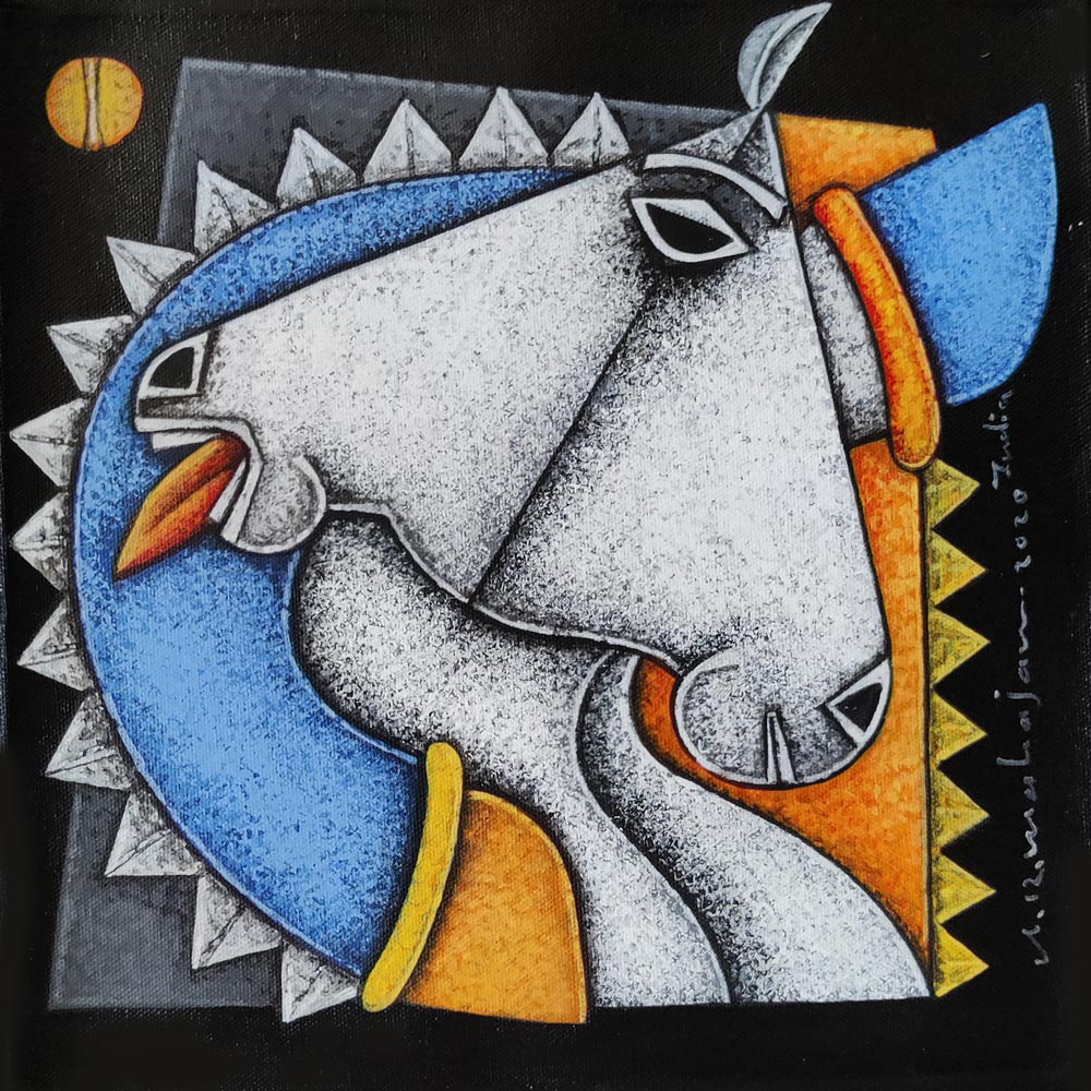 Figurative Painting with Acrylic on Canvas "Horse-2" art by Arvind Rajaram Mahajan