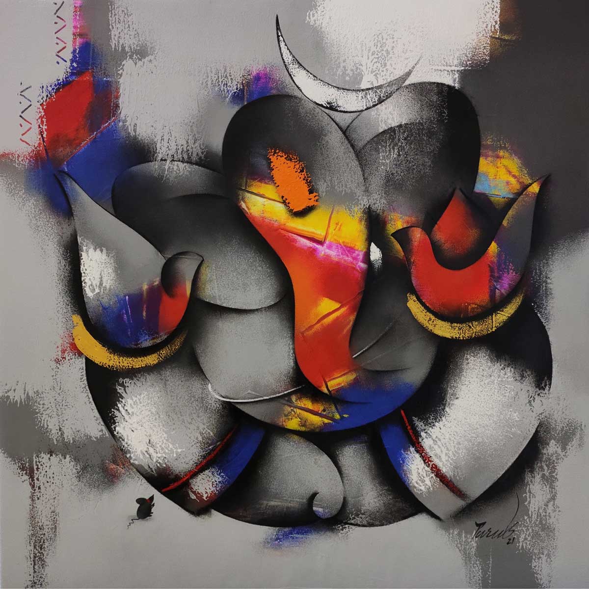 Figurative Painting with Acrylic on Canvas "Ganesha-6" art by Paras Parmar