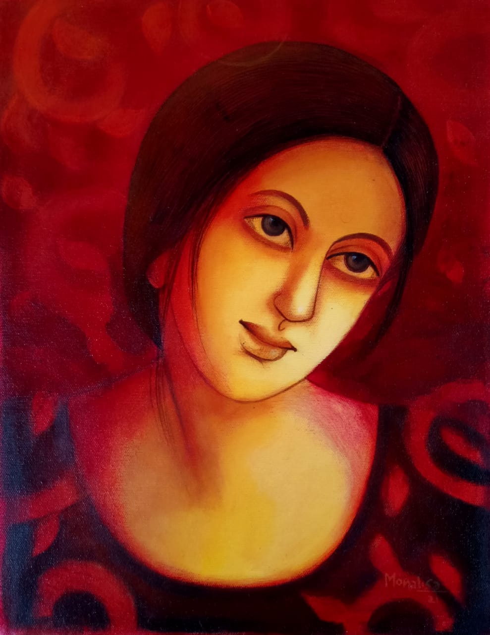 Figurative Painting with Acrylic on Canvas "Untitled-1" art by Monalisa Sarkar Mitra