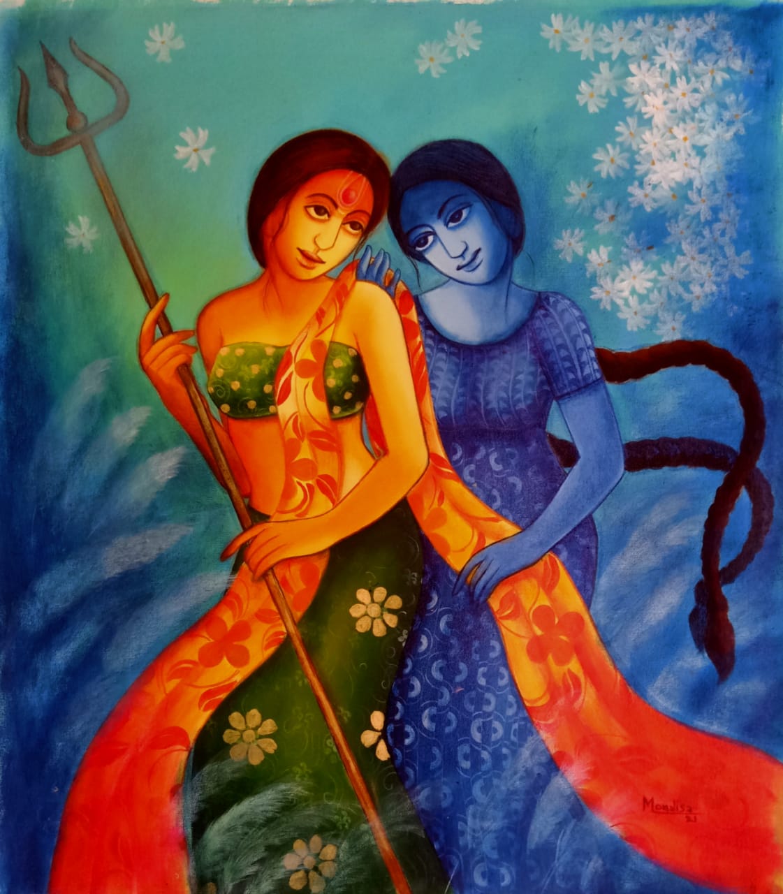 Figurative Painting with Acrylic on Canvas "Aadya" art by Monalisa Sarkar Mitra