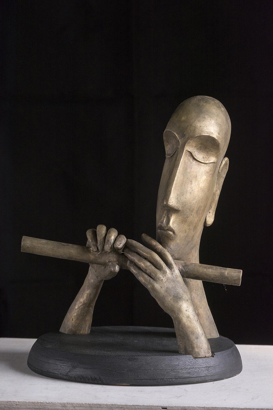 Figurative Sculpture with Bronze"Tune" art by Prabir Roy
