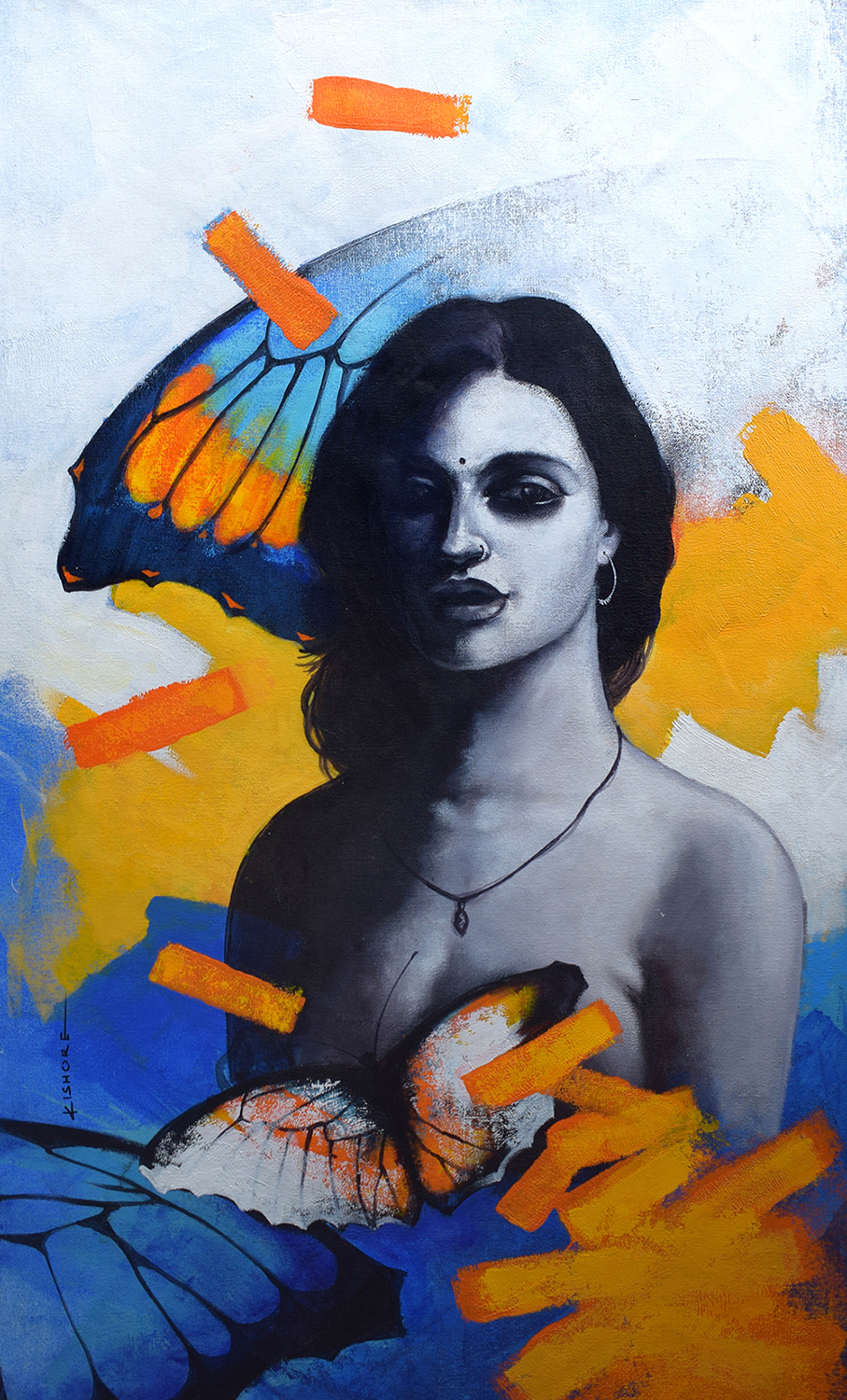 Figurative Painting with Acrylic on Canvas "Freedom of Beauty-19" art by Kishore Pratim Biswas