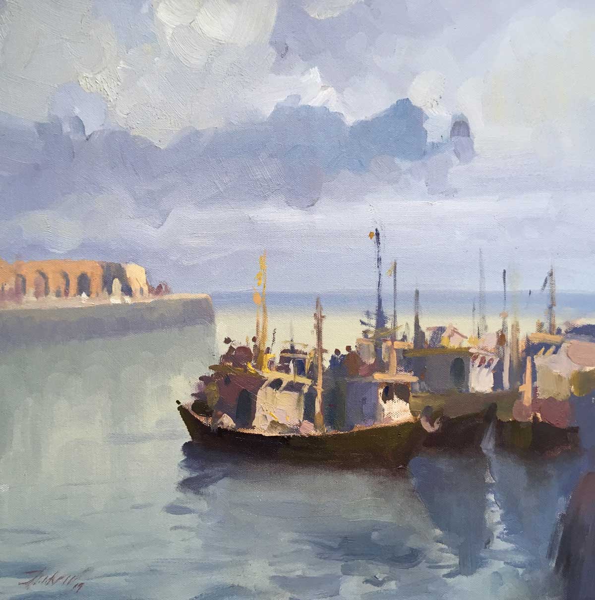 Figurative Painting with Oil on Canvas "Sassoon Dock" art by Paresh Thukrul