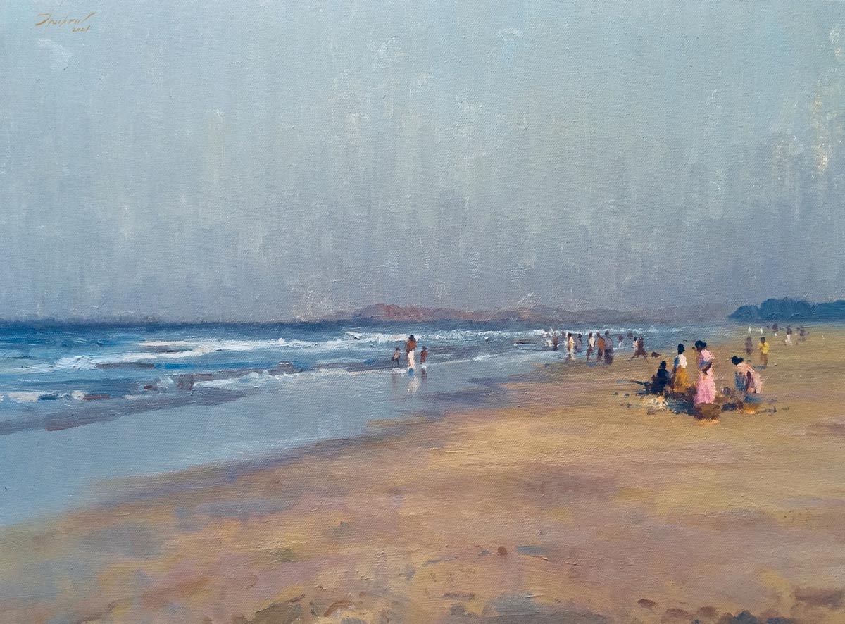 Semi Realistic Painting with Oil on Canvas "Alibaug Beach" art by Paresh Thukrul
