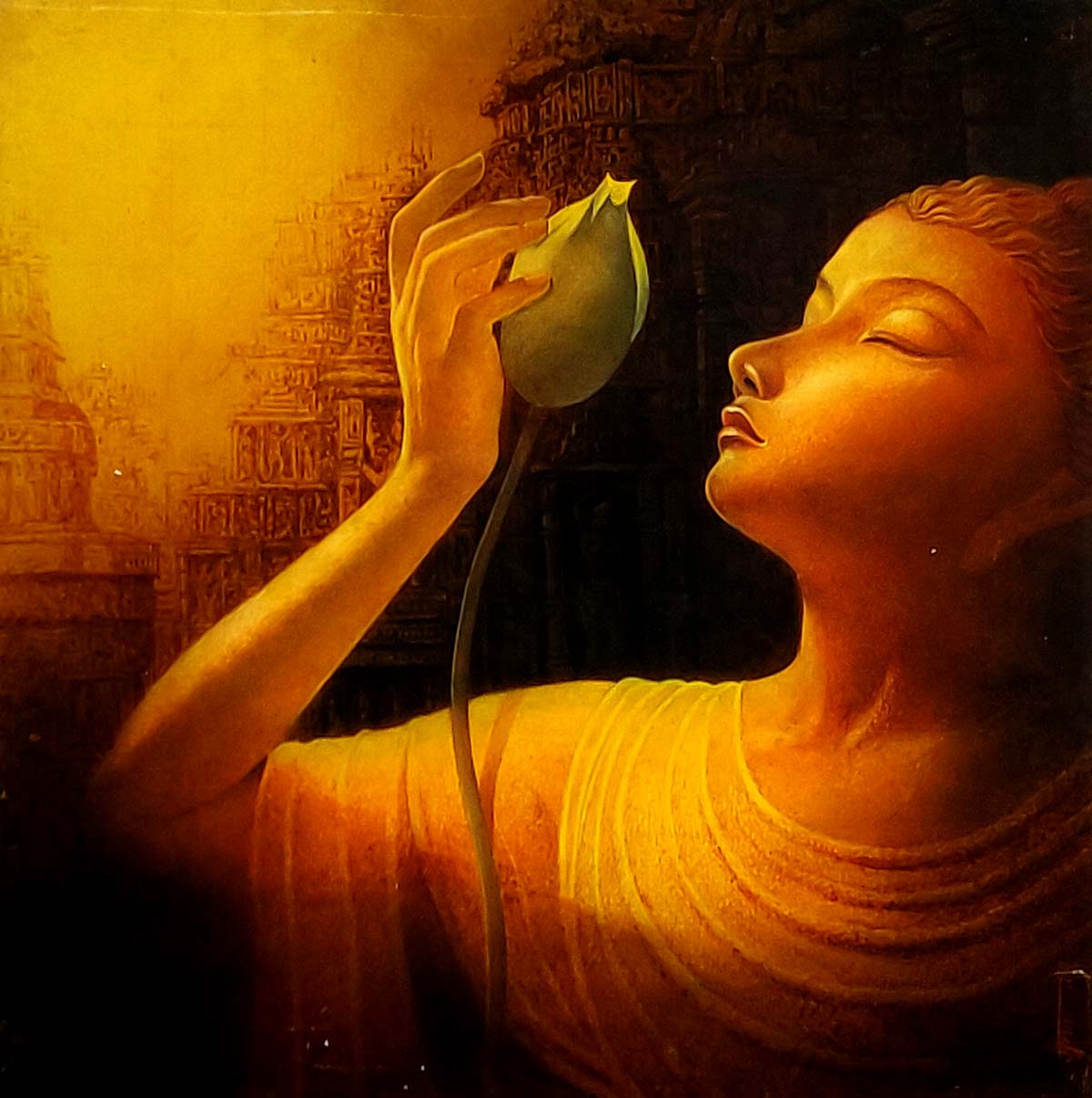 Figurative Painting with Acrylic on Canvas "Buddha-4" art by Aninda Adhikary