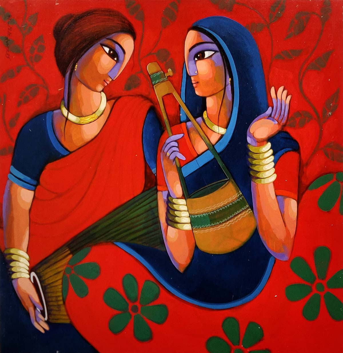 Figurative Painting with Acrylic on Canvas "Baul-3" art by Sekhar Roy