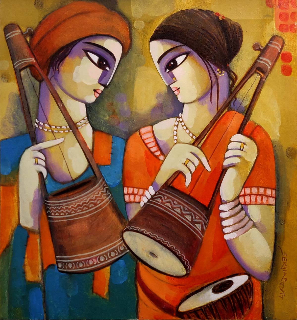 Figurative Painting with Brass on Canvas "Baul-1" art by Aninda Adhikary