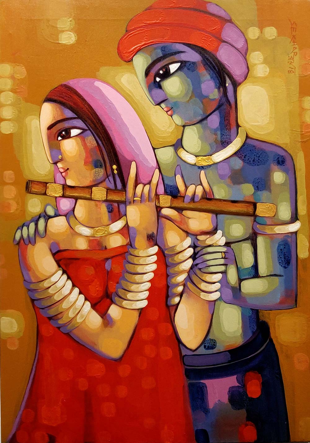 Contemporary Painting with Acrylic on Canvas "Radha-Krishna-2" art by Aninda Adhikary
