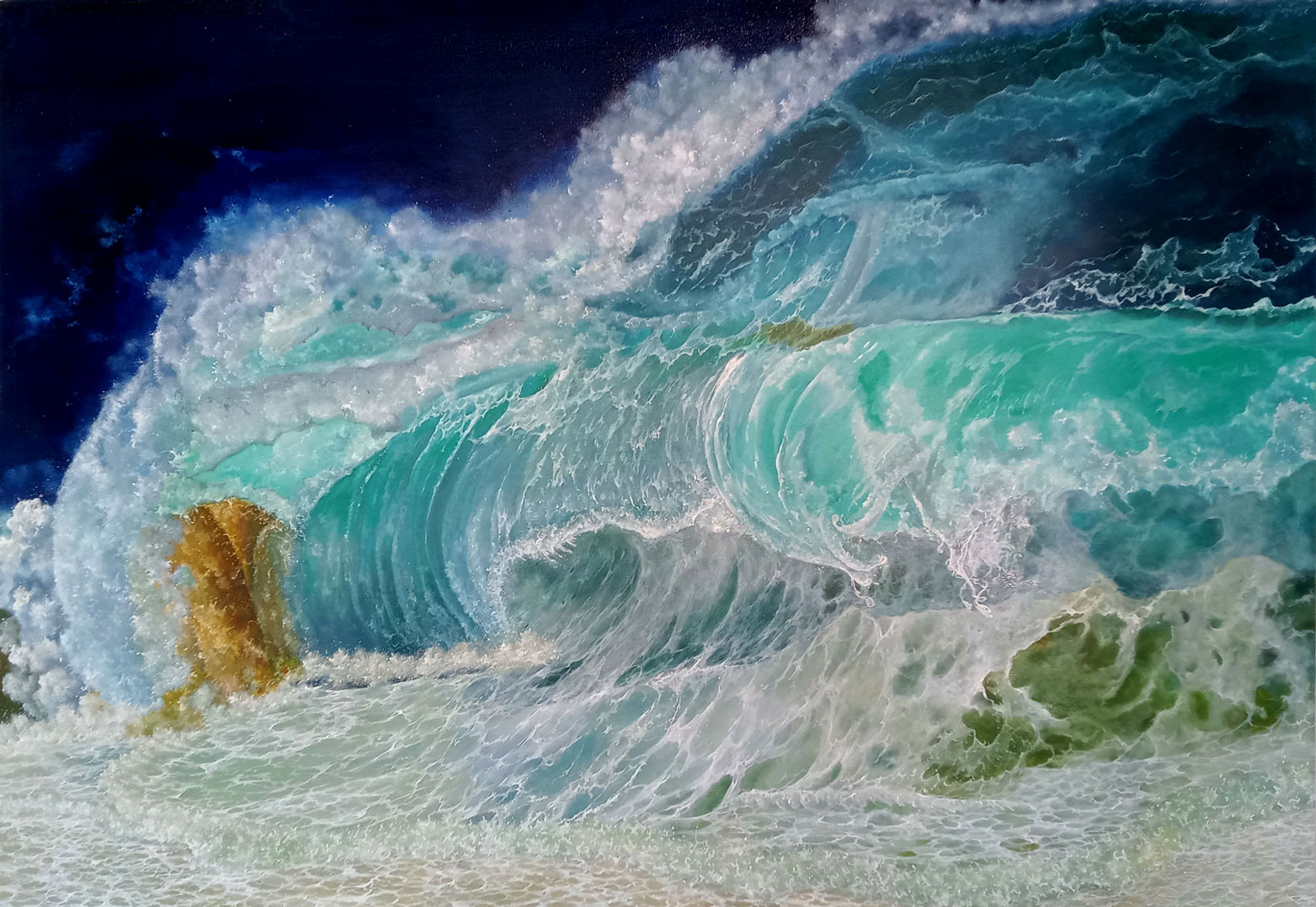 Realism Painting with Oil on Canvas "Wave" art by Kaustav Jyoti Dasgupta