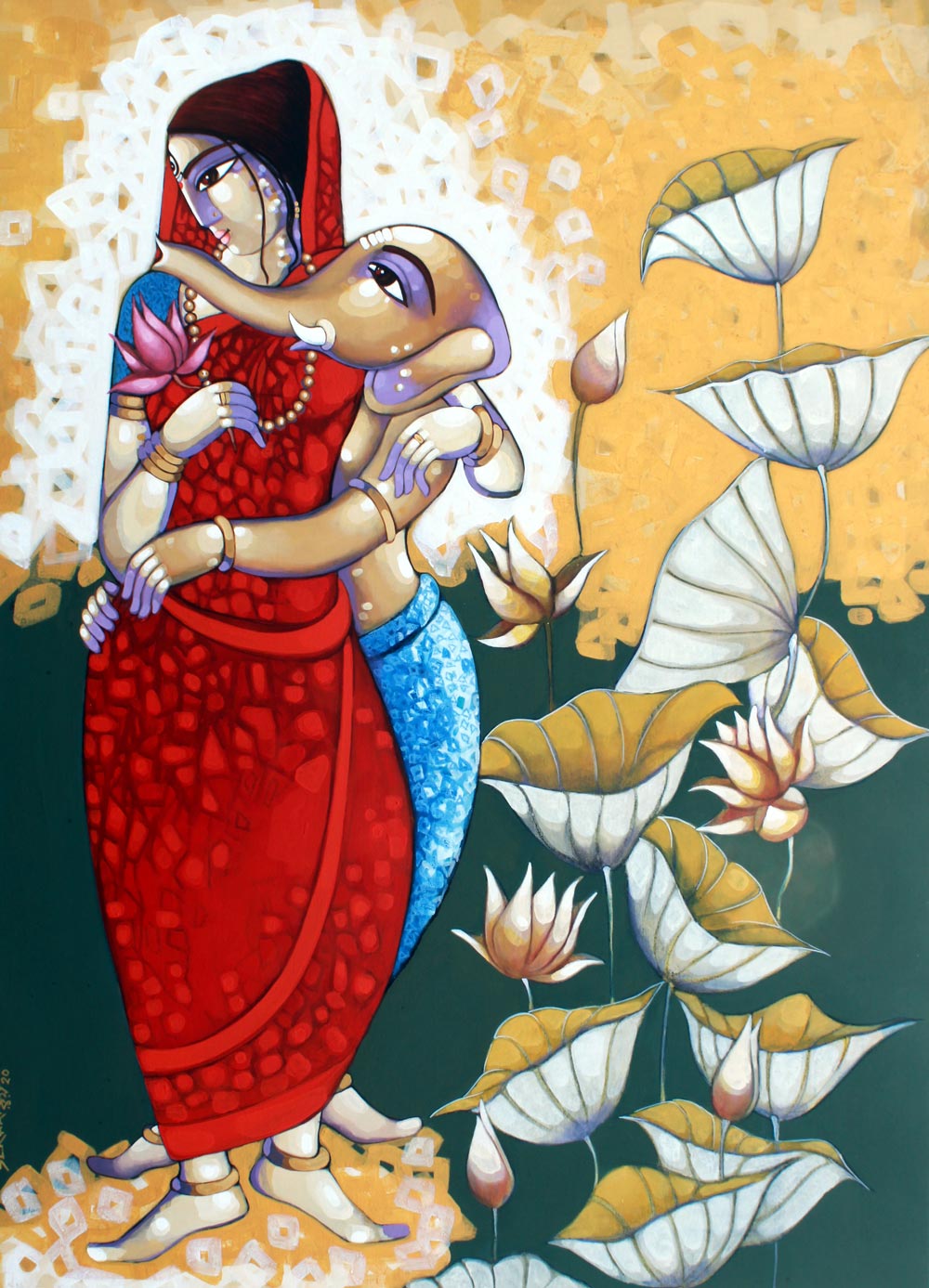 Figurative Painting with Acrylic on Canvas "Janani" art by Sekhar Roy
