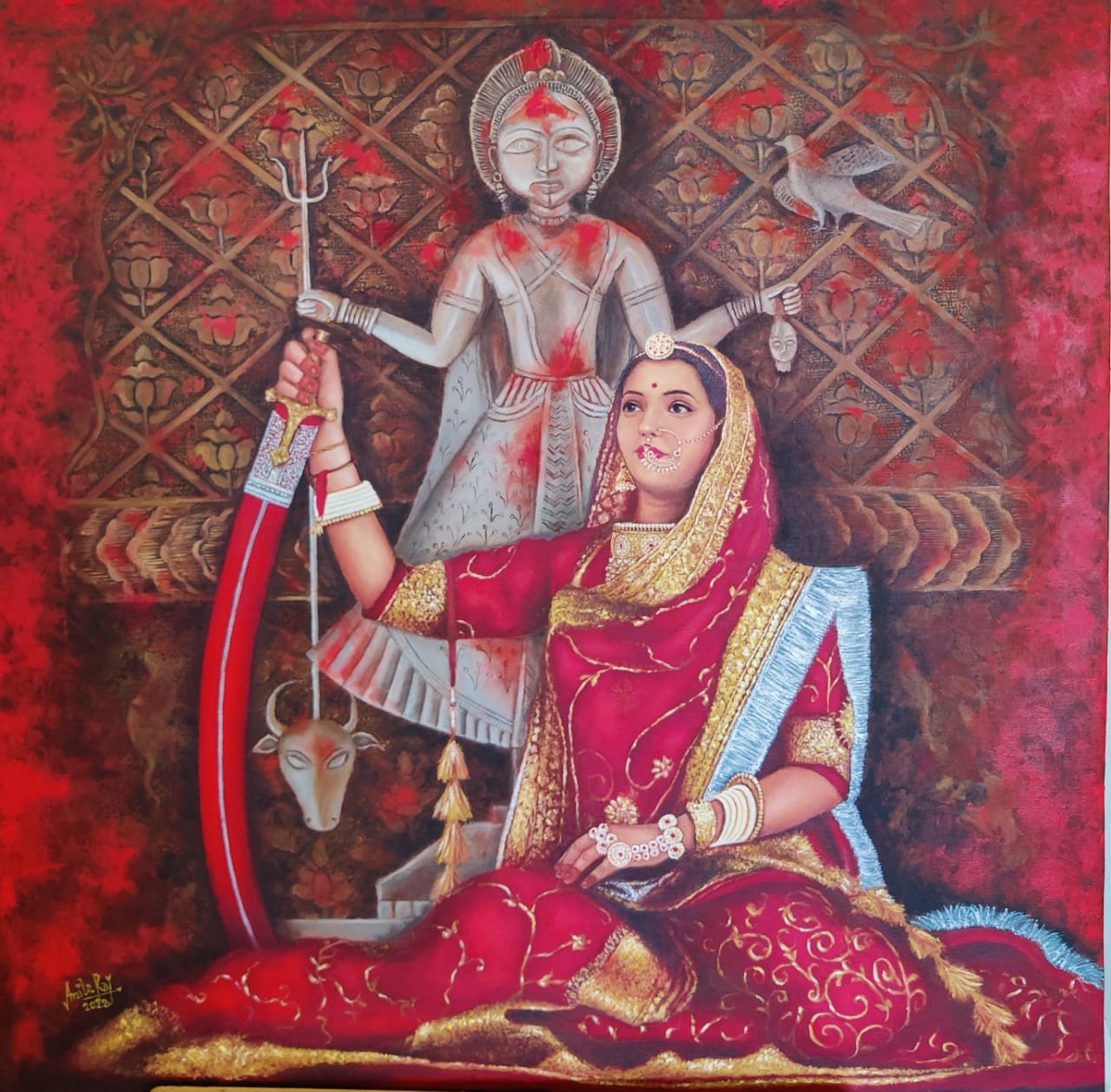 Realism Painting with Oil on Canvas "Shakti" art by Anita Raj