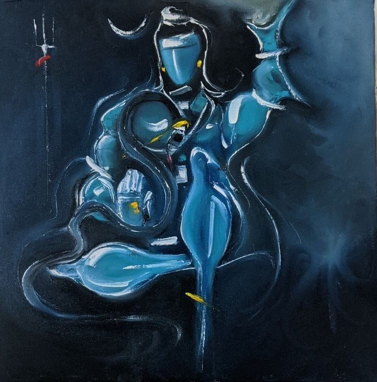Semi Figurative Painting with Oil on Canvas "Shiva" art by Shiv Lal Bagria