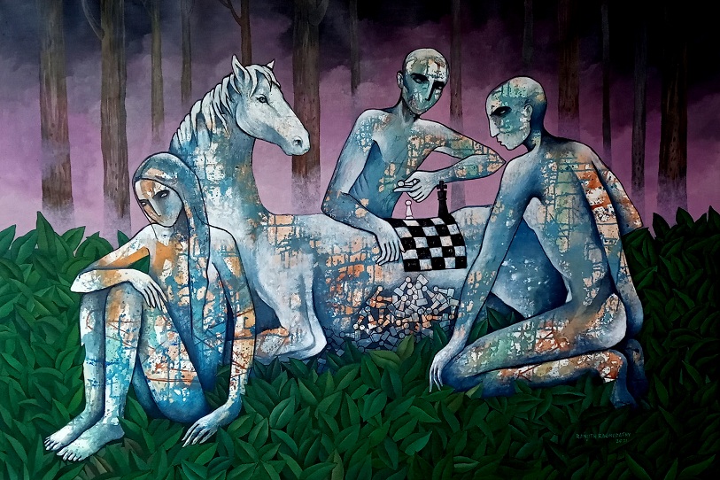 Contemporary Painting with Acrylic on Canvas "A night in the grove" art by Ranjith Raghupathy
