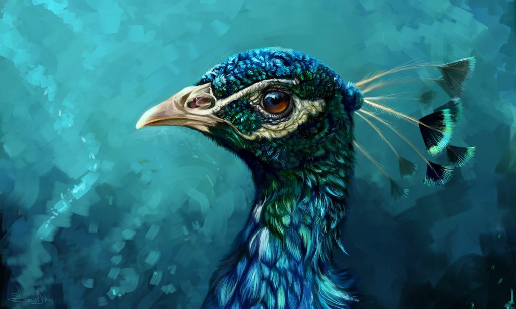 Realism Painting with Acrylic on Canvas "Peacock" art by Team IndiGalleria