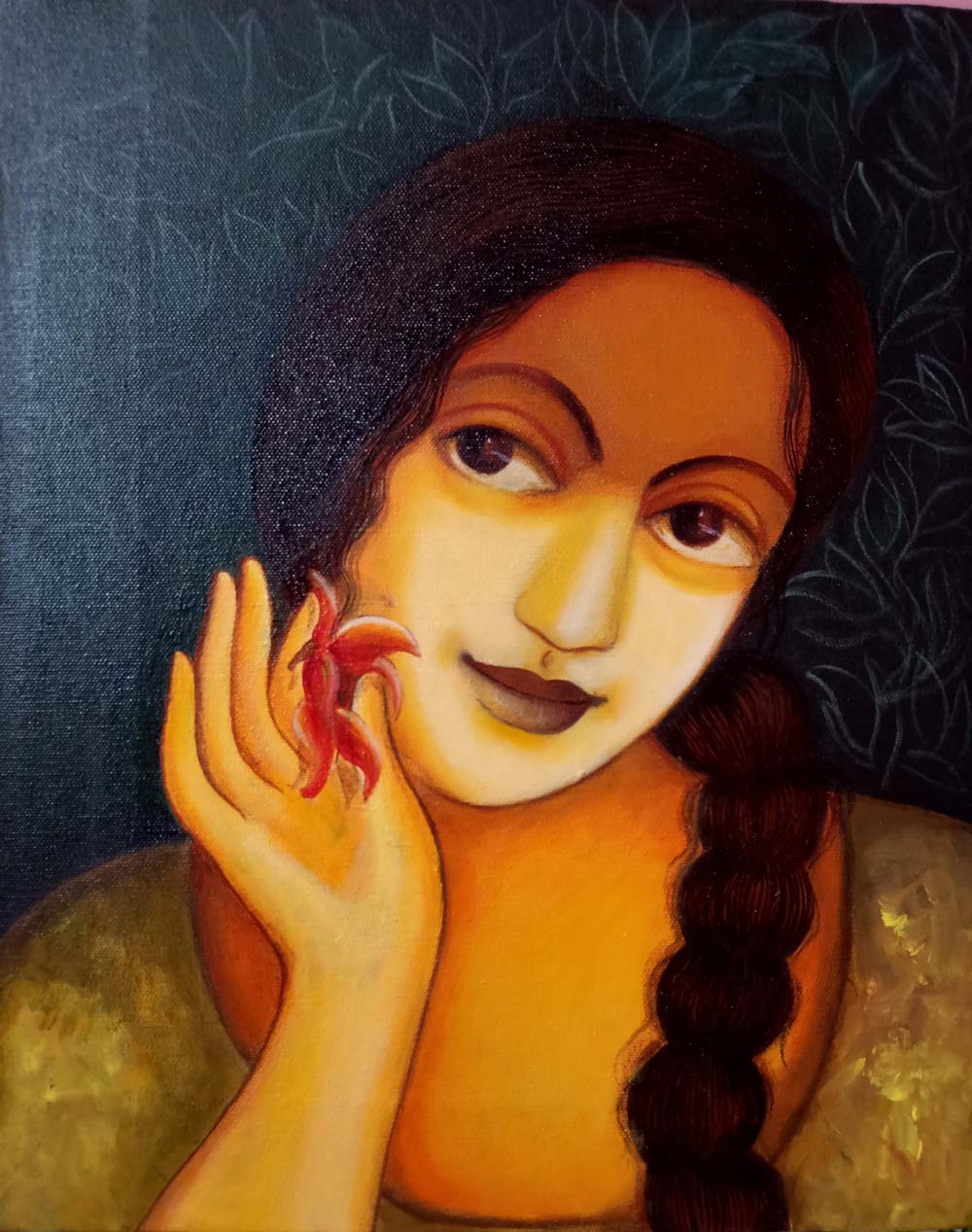 Figurative Painting with Acrylic on Canvas "Palash" art by Monalisa Sarkar Mitra