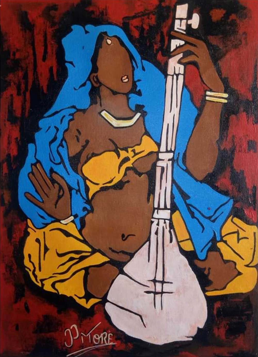 Figurative Painting with Acrylic on Canvas "Musician-3" art by Paresh More