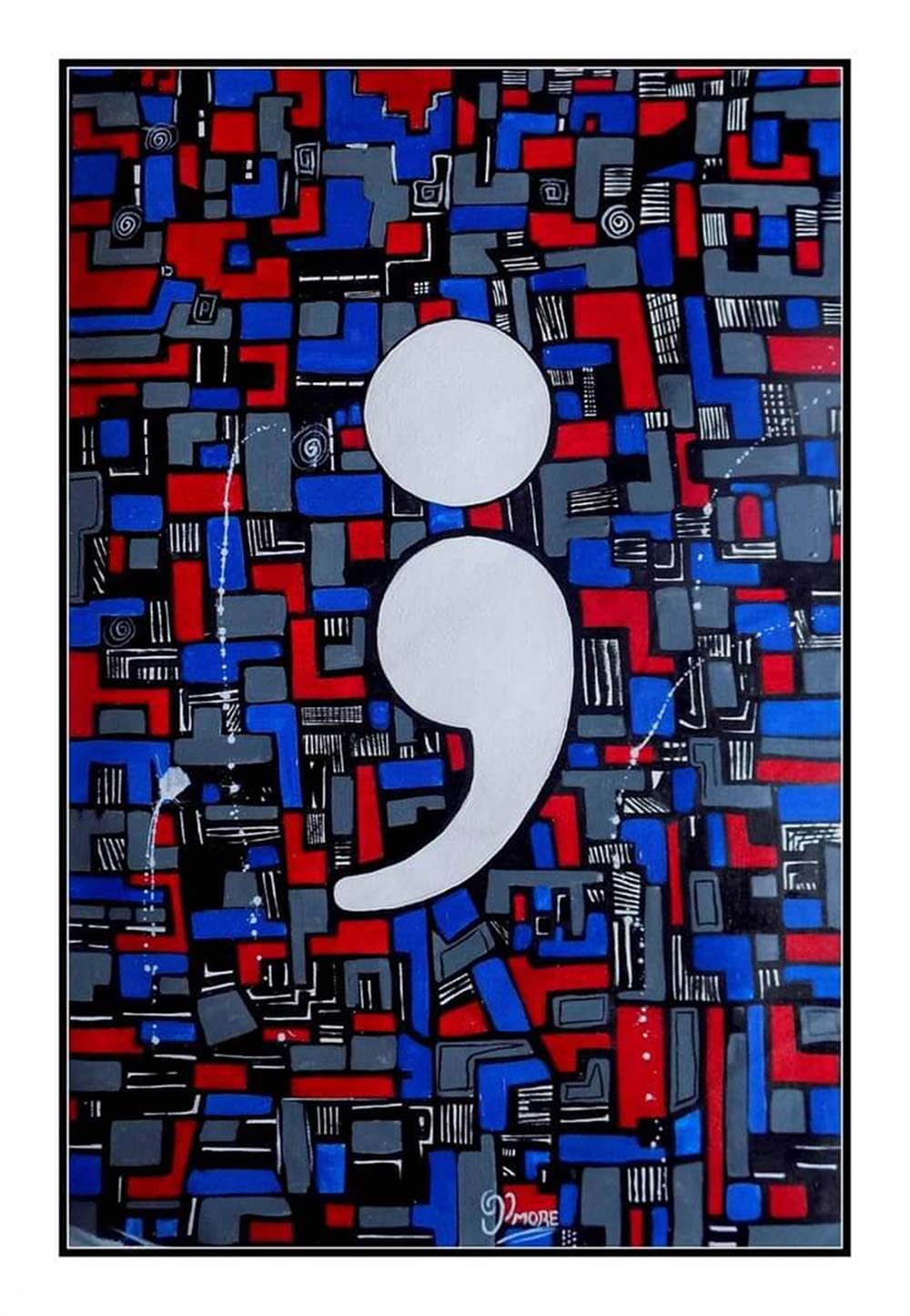 Contemporary Painting with Acrylic on Canvas "Semicolon" art by Paresh More