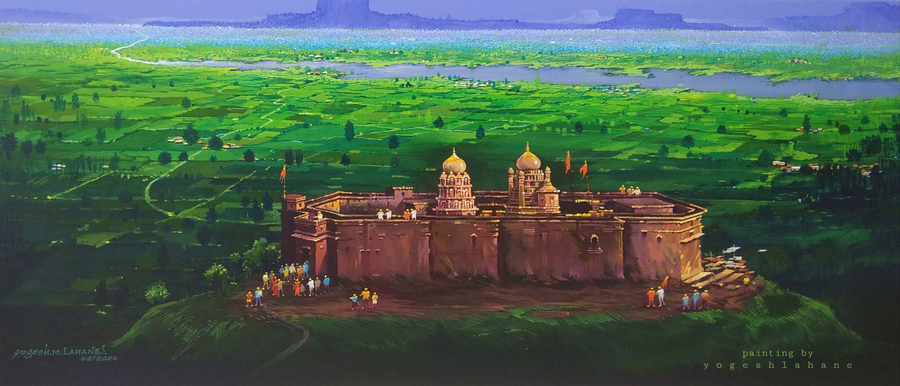 Realism Painting with Acrylic on Canvas "Jejuri Temple" art by Yogesh Lahane