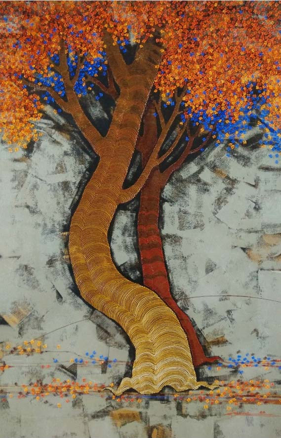 Contemporary Painting with Acrylic on Canvas "Tree of Blossom" art by Rahul Dangat