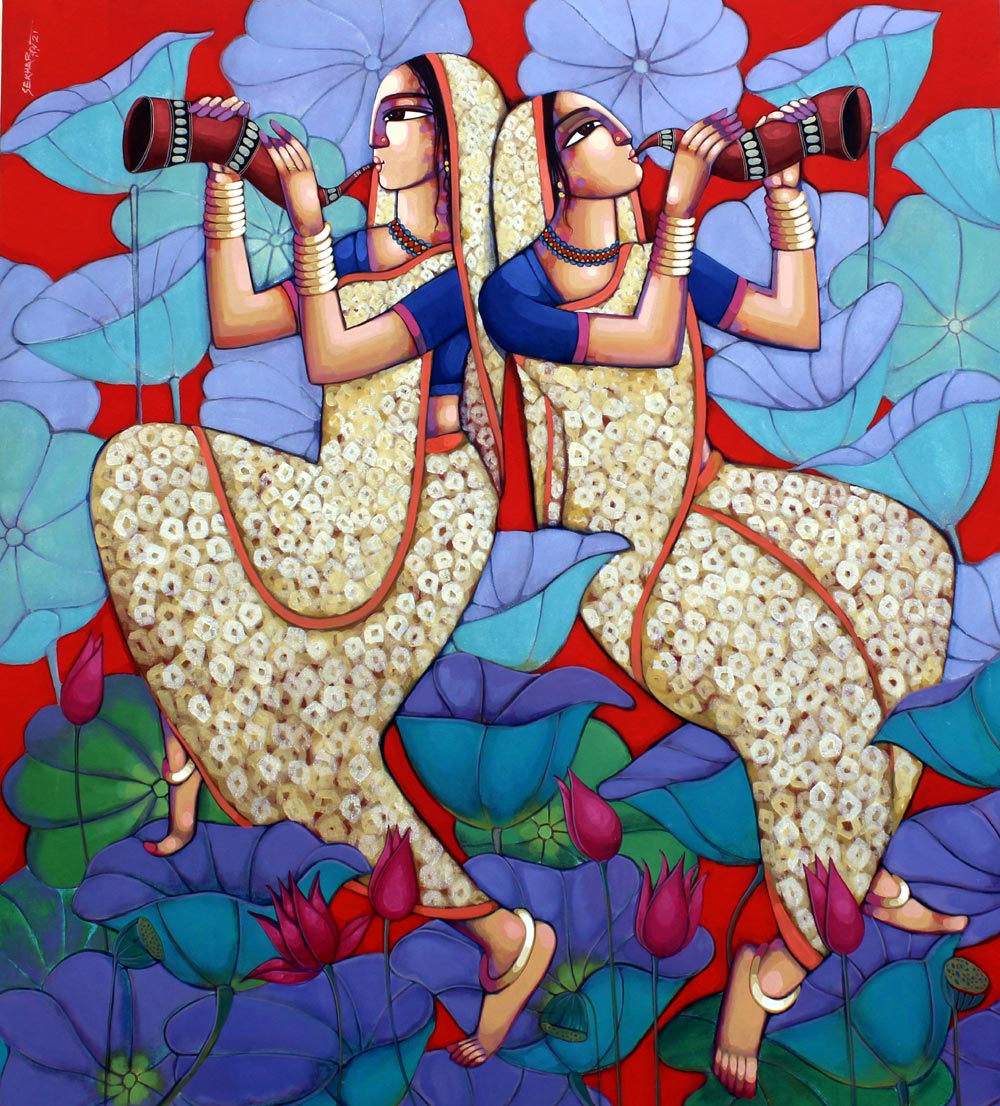 Figurative Painting with Acrylic on Canvas "Symphony-2 (2021)" art by Sekhar Roy