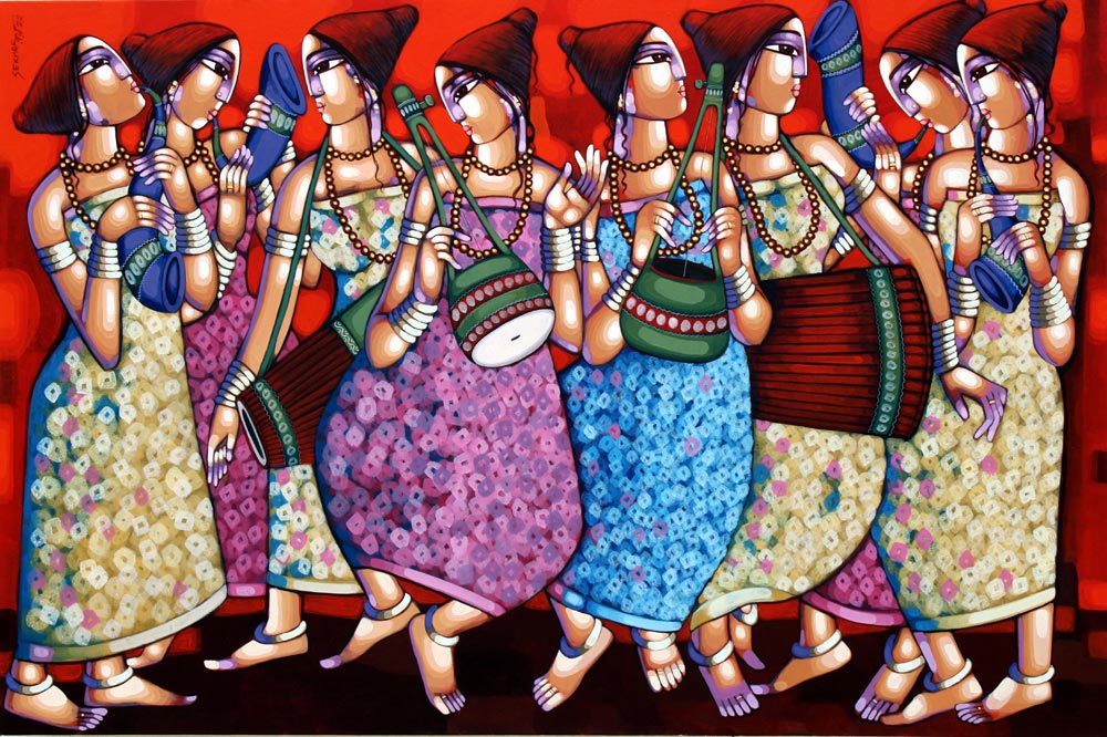 Figurative Painting with Acrylic on Canvas "Symphony (2022)" art by Sekhar Roy