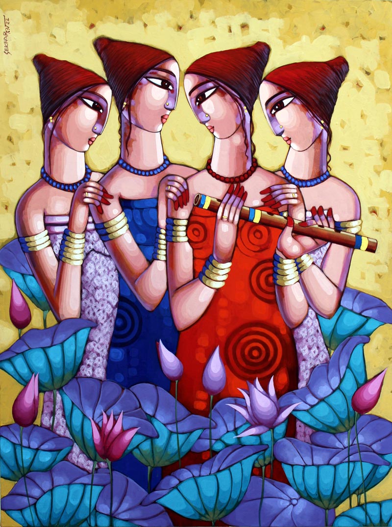 Figurative Painting with Acrylic on Canvas "My Friends" art by Sekhar Roy