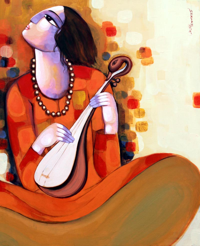 Figurative Painting with Acrylic on Canvas "Bengali Tune (2020)" art by Sekhar Roy