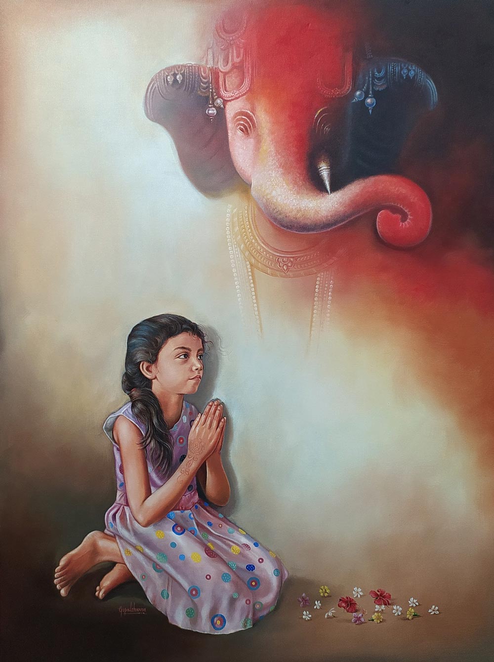 Figurative Painting with Oil on Canvas "Ganesha" art by Gopal Sharma