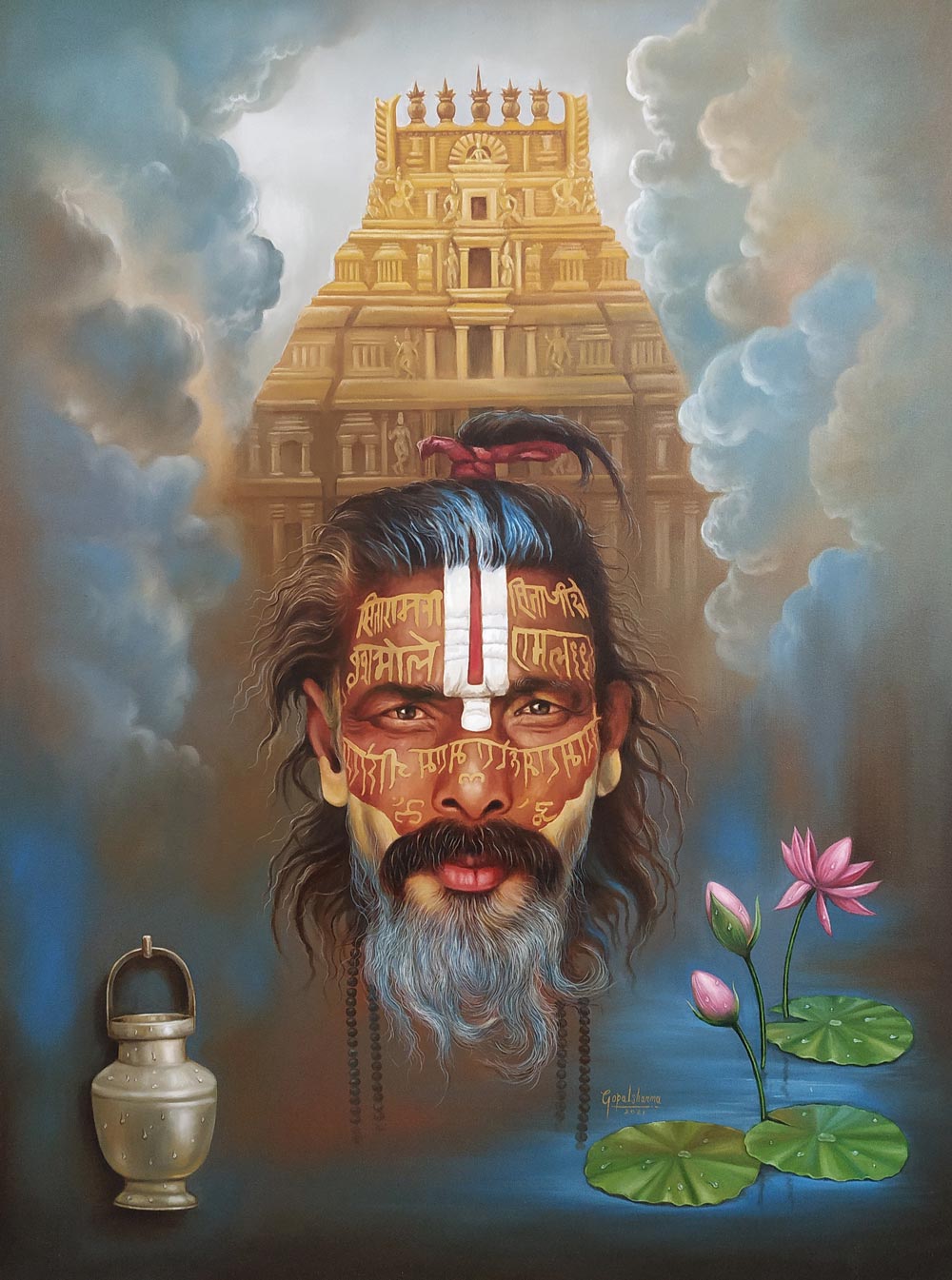 Realism Painting with Oil on Canvas "Indian Sadhu-2" art by Gopal Sharma