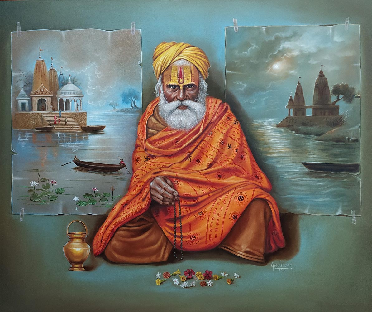 Realism Painting with Oil on Canvas "Indian Sadhu" art by Gopal Sharma