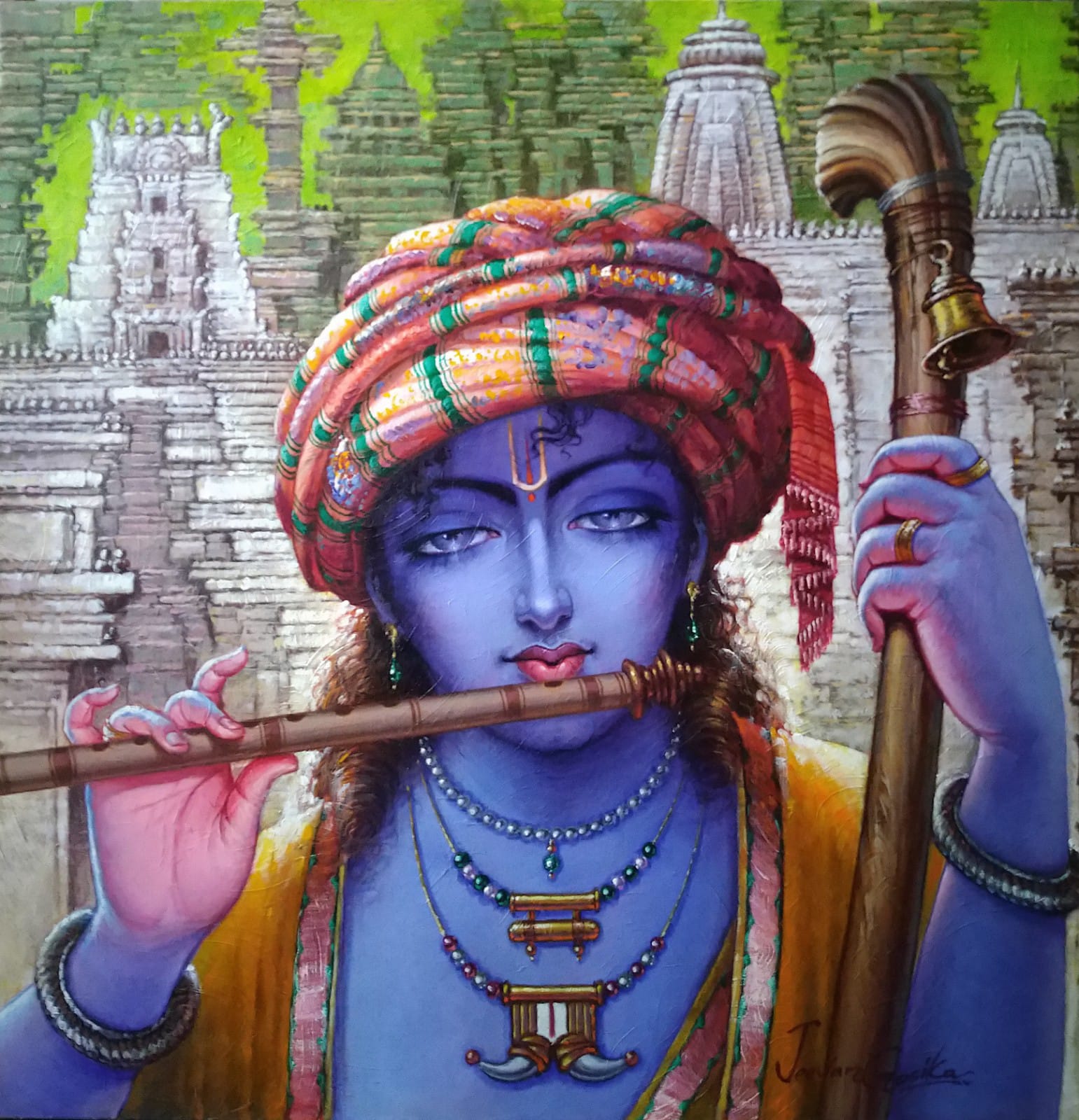 Figurative Painting with Acrylic on Canvas "Krishna-6" art by Jeevan Gosika