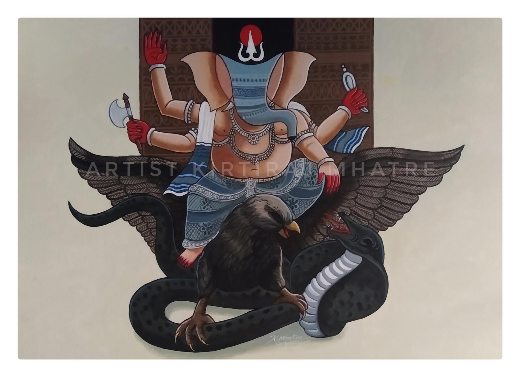 Figurative Painting with Acrylic on Canvas "Ganesha-8" art by Kirtiraj Mhatre