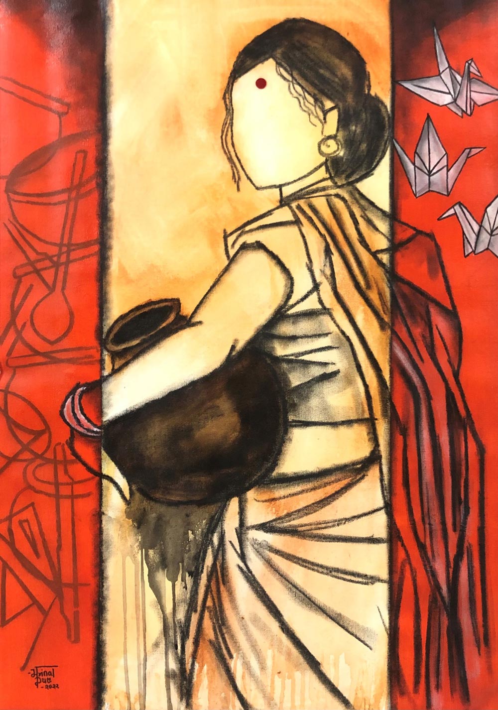 Figurative Painting with Mixed Media on Canvas "Desire-2" art by Mrinal  Dutt