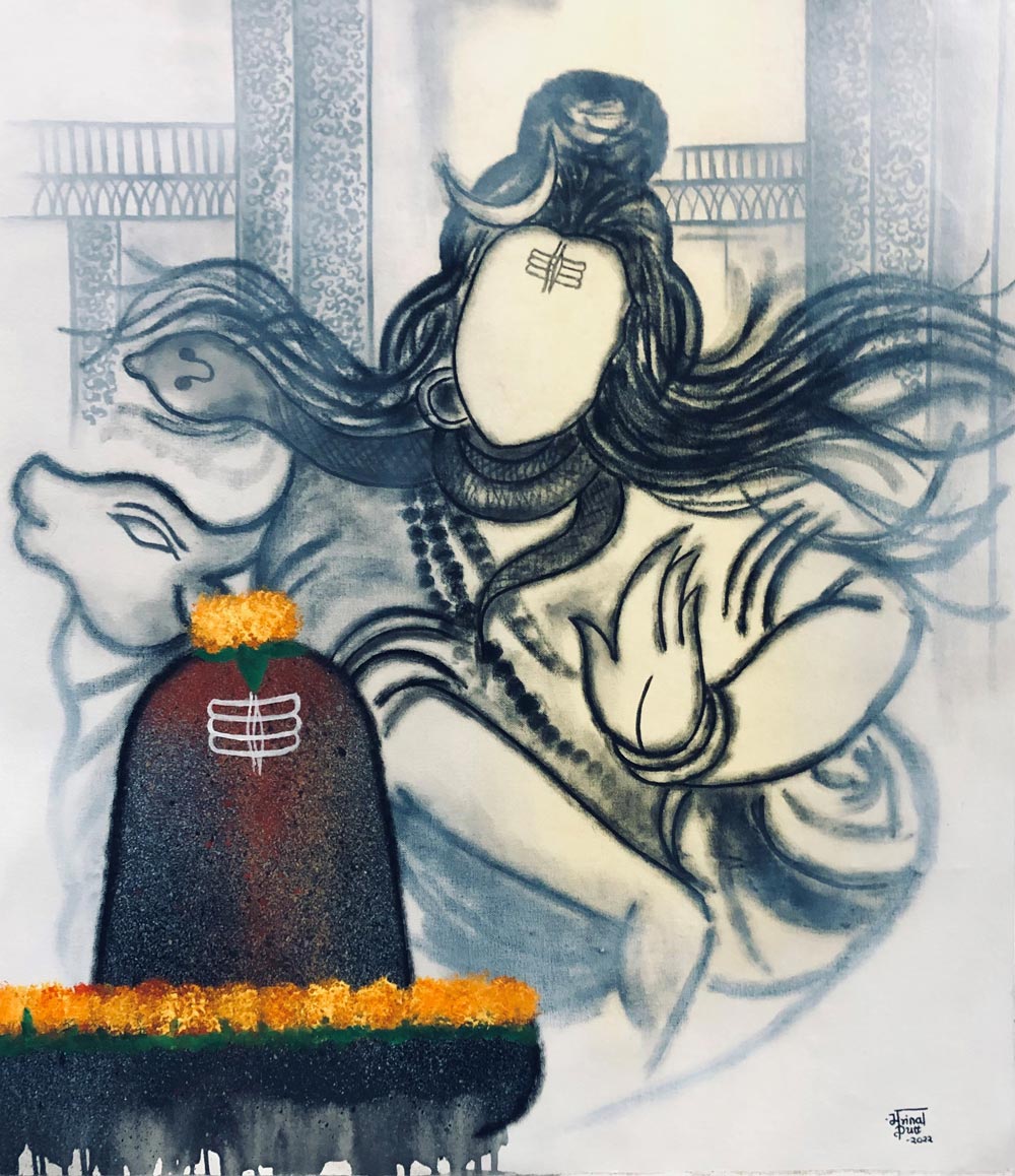 Figurative Painting with Acrylic on Canvas "Rudra (Lord Shiva)" art by Mrinal  Dutt
