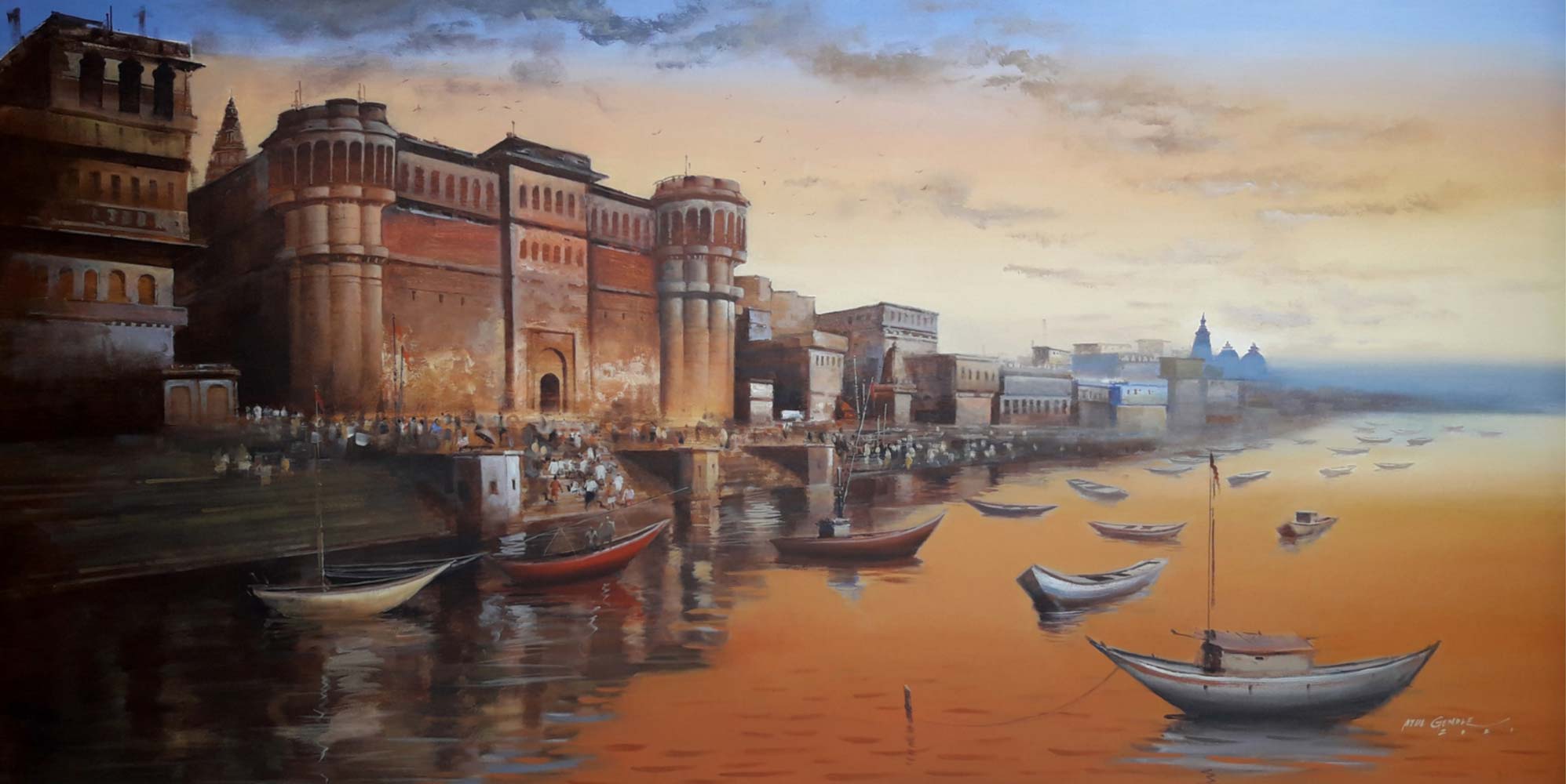 Realism Painting with Acrylic on Canvas "Varanasi-6" art by Atul Kishan Gendle