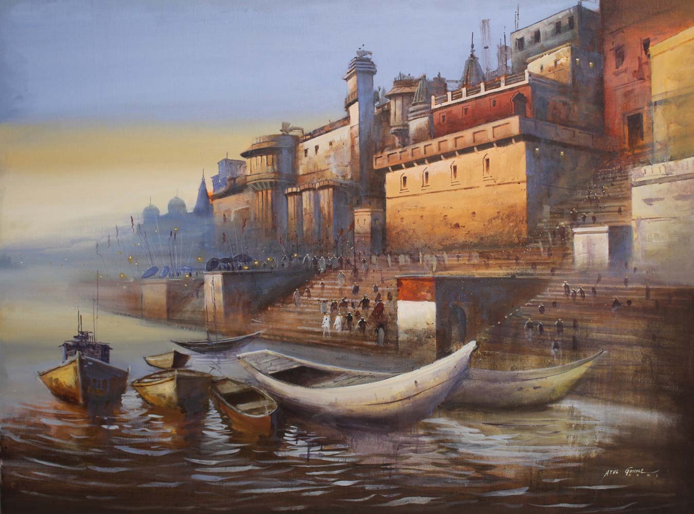 Realism Painting with Acrylic on Canvas "Varanasi-7" art by Atul Kishan Gendle