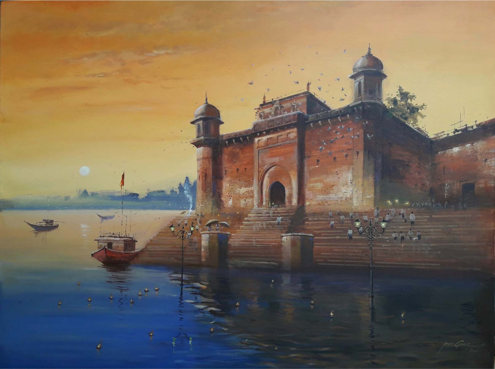 Realism Painting with Acrylic on Canvas "Varanasi 5" art by Atul Kishan Gendle