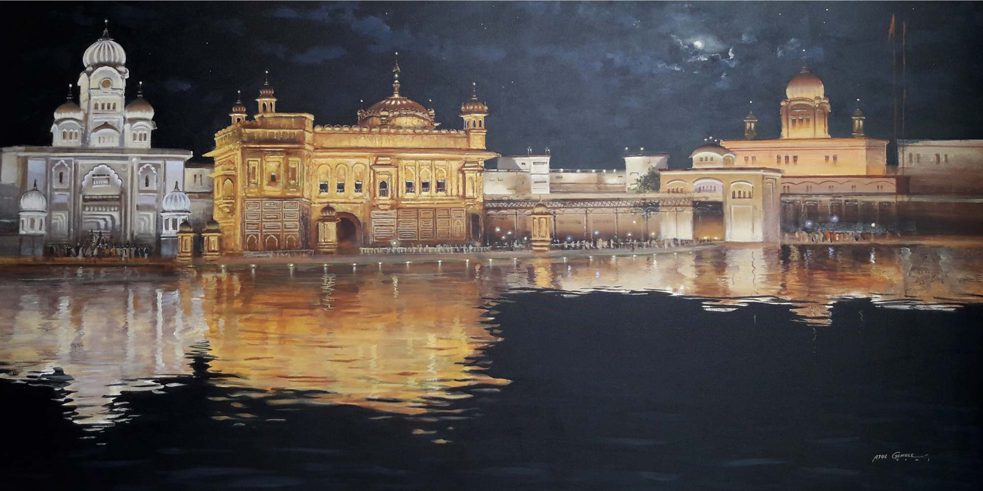 Realism Painting with Acrylic on Canvas "Golden Temple" art by Atul Kishan Gendle