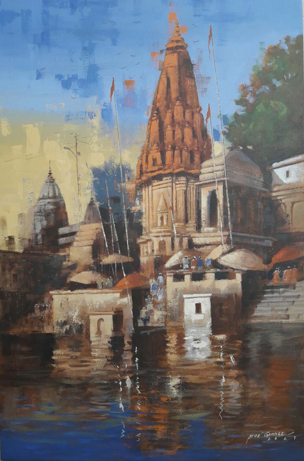 Realism Painting with Acrylic on Canvas "Varanasi-3" art by Atul Kishan Gendle