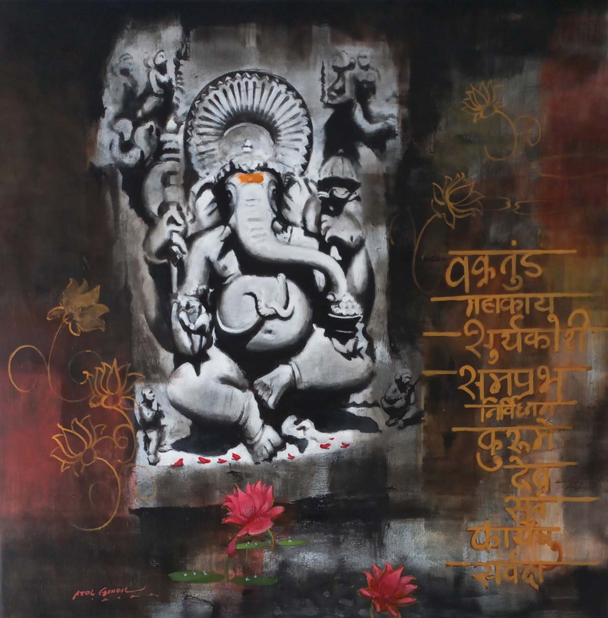 Realism Painting with Acrylic on Canvas "Lord Ganesha - 15" art by Atul Kishan Gendle