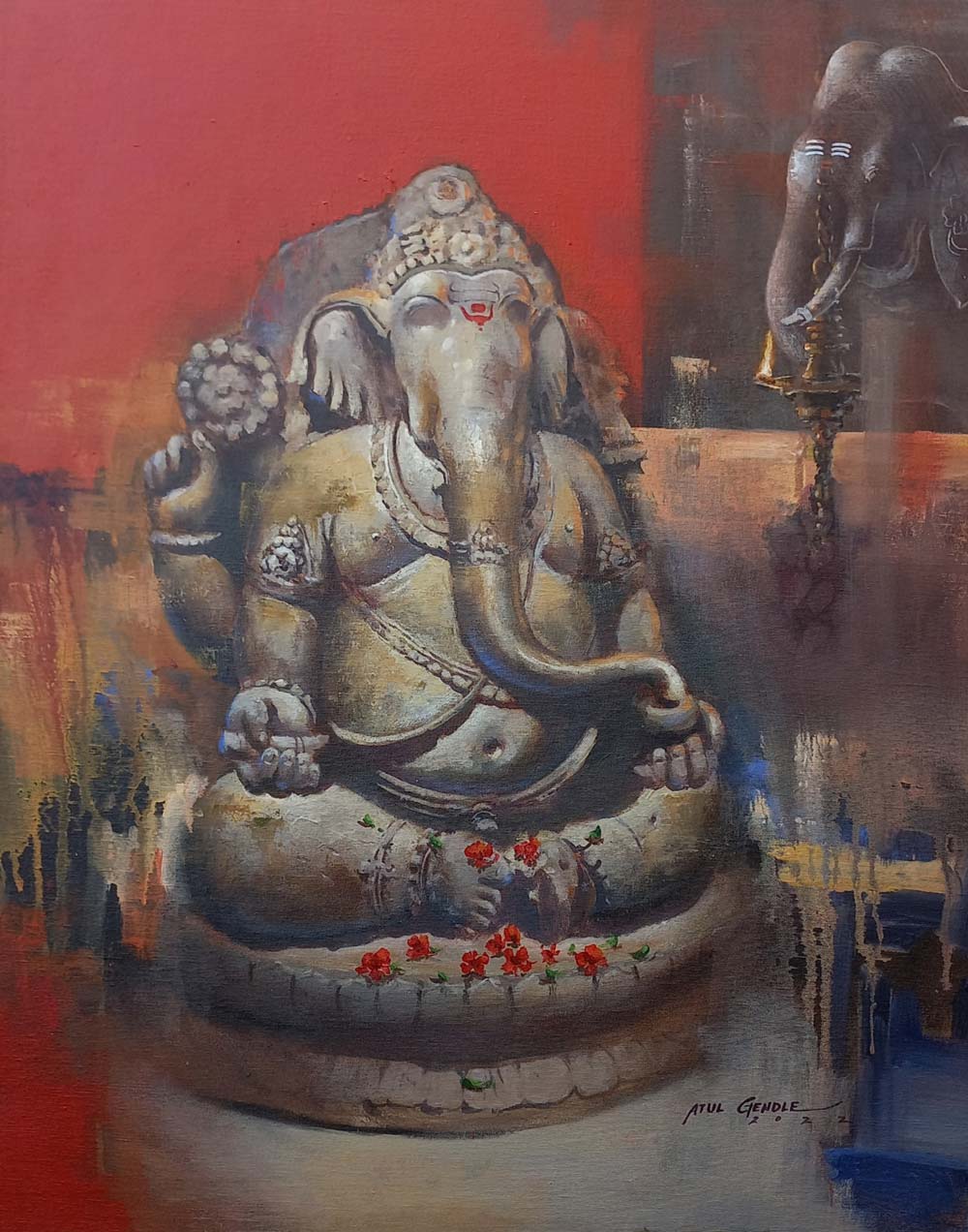 Figurative Painting with Acrylic on Canvas "Ganesha-7" art by Atul Kishan Gendle
