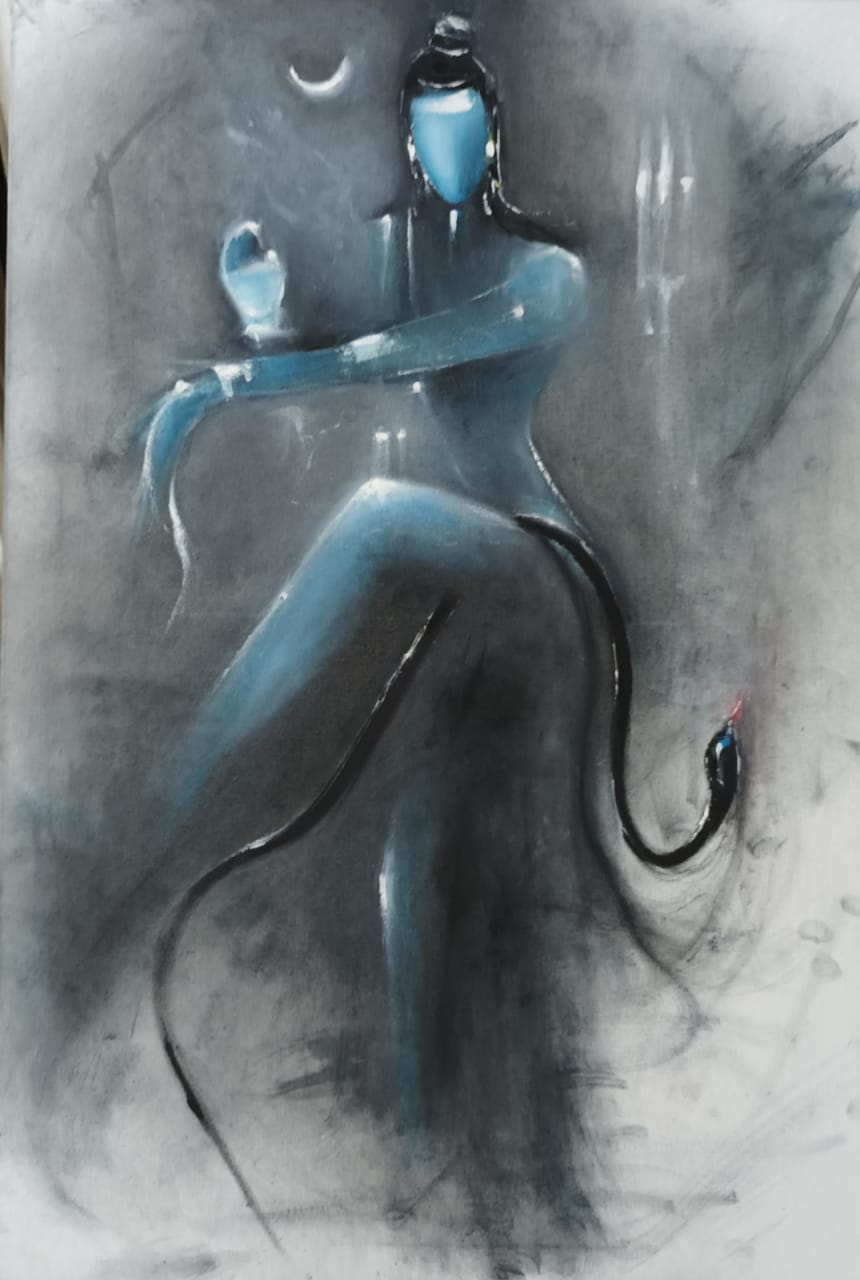 Figurative Painting with Oil on Canvas "Shiva-3" art by Shiv Lal Bagria