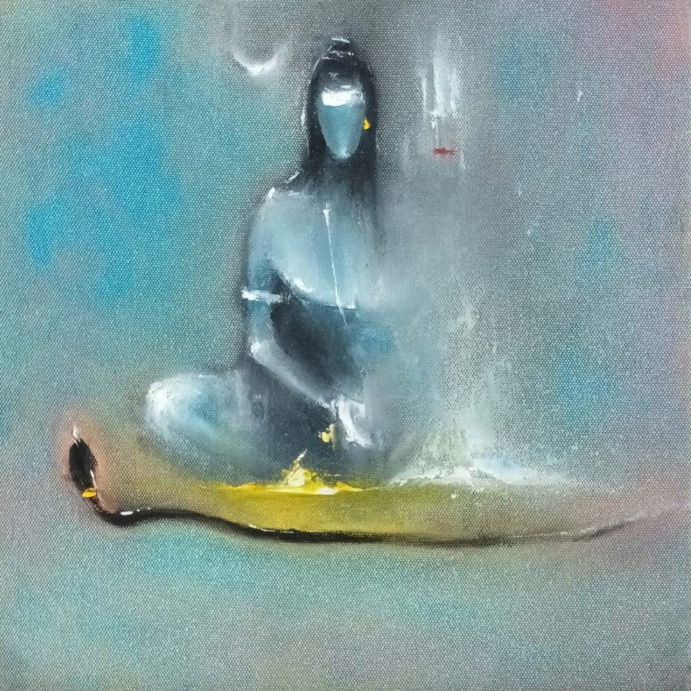 Figurative Painting with Oil on Canvas "Shiva-2" art by Shiv Lal Bagria