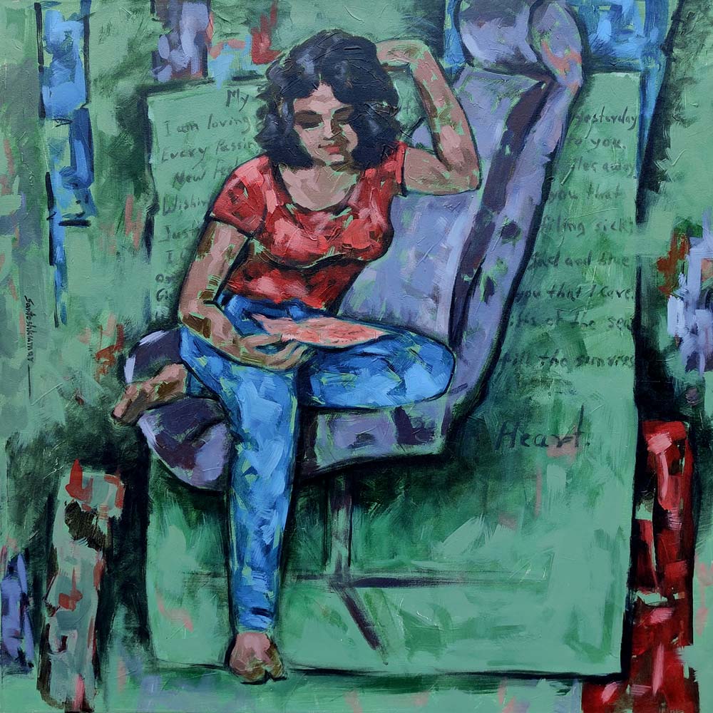 Figurative Painting with Acrylic on Canvas "Untitled-39" art by Santoshkumar Patil