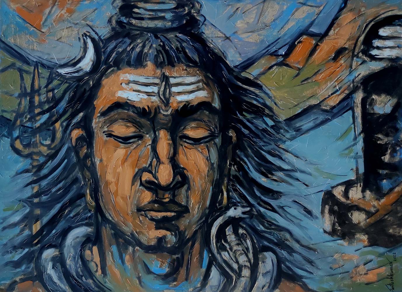 Figurative Painting with Oil on Canvas "Shiva-204" art by Santoshkumar Patil