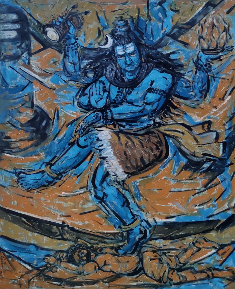 Figurative Painting with Oil on Canvas "Shiva-205" art by Santoshkumar Patil